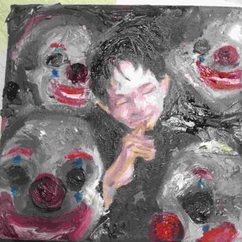 Картина под названием "Клоун" - Бусы, Подлинное произведение искусства, Масло