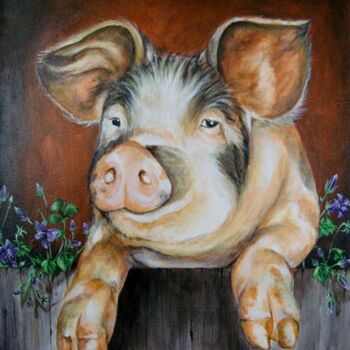 Malerei mit dem Titel "C'est le cochon!!" von Butterflymoon, Original-Kunstwerk