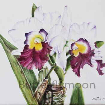 Malerei mit dem Titel "Orchidée 3" von Butterflymoon, Original-Kunstwerk