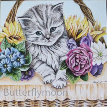 Painting titled "Petit chaton" by Butterflymoon, Original Artwork