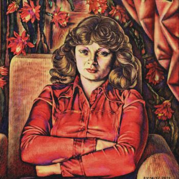 Peinture intitulée "Mujer en vestido ro…" par Vitaly Bobylev, Œuvre d'art originale, Huile