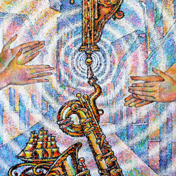 Peinture intitulée "Saxofon" par Vitaly Bobylev, Œuvre d'art originale, Huile