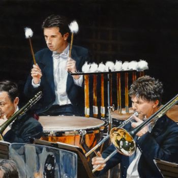 Painting titled "TIMBALES ET TROMBON…" by Brigitte With (B.WITH), Original Artwork, Oil
