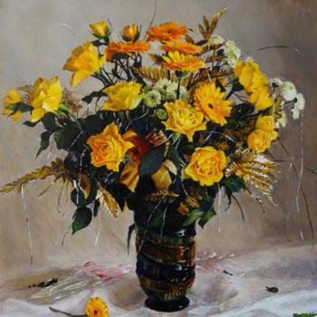 Peinture intitulée "bouquet-de-fête" par Brigitte With (B.WITH), Œuvre d'art originale, Huile