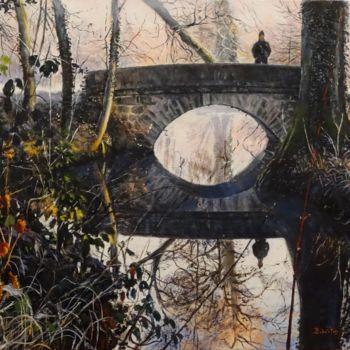 Pintura intitulada "Petit-pont-en-hiver…" por Brigitte With (B.WITH), Obras de arte originais, Óleo