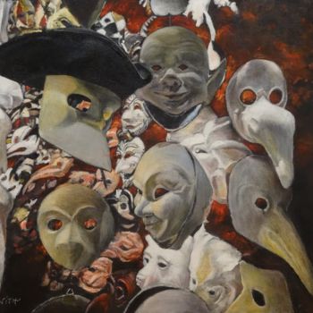 Painting titled "Masques-de-venise" by Brigitte With (B.WITH), Original Artwork, Oil
