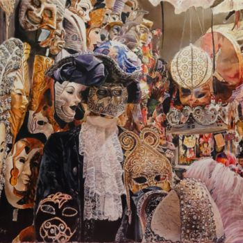 Peinture intitulée "Venise-masques-et-p…" par Brigitte With (B.WITH), Œuvre d'art originale, Huile