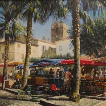 Pintura titulada "Le-marché-de-St-Rap…" por Brigitte With (B.WITH), Obra de arte original, Oleo Montado en Bastidor de camil…