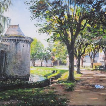 Painting titled "Remparts-de-Guerand…" by Brigitte With (B.WITH), Original Artwork, Oil Mounted on Wood Stretcher frame