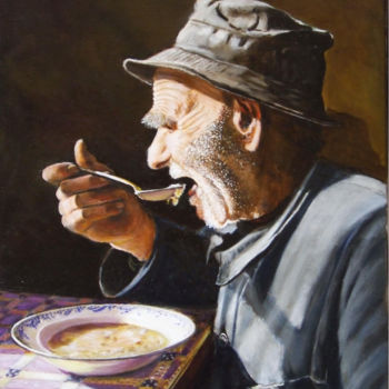 Pintura intitulada "Le-souper-de-grand-…" por Brigitte With (B.WITH), Obras de arte originais, Óleo Montado em Armação em ma…