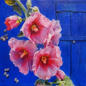 Malarstwo zatytułowany „roses-tremieres” autorstwa Brigitte With (B.WITH), Oryginalna praca, Olej