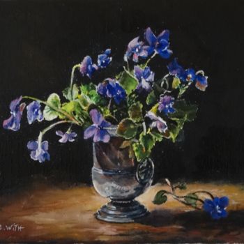 Schilderij getiteld "violettes-du-jardin" door Brigitte With (B.WITH), Origineel Kunstwerk, Olie