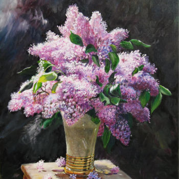 Peinture intitulée "lilas-au-vase-de-gr…" par Brigitte With (B.WITH), Œuvre d'art originale, Huile