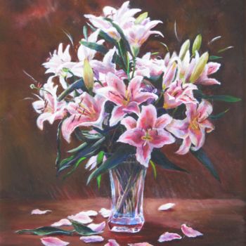 Pintura intitulada "bouquet-de-liliums" por Brigitte With (B.WITH), Obras de arte originais, Óleo