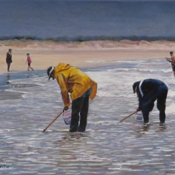 Pintura titulada "pêcheurs-à-pieds" por Brigitte With (B.WITH), Obra de arte original, Oleo
