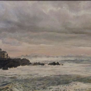 Painting titled "Tempête-à-Biarritz-" by Brigitte With (B.WITH), Original Artwork, Oil