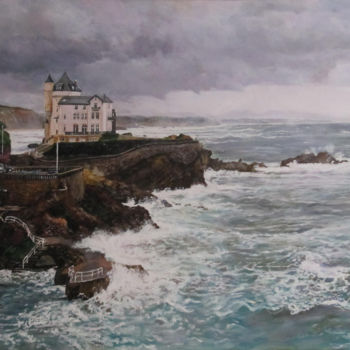 Painting titled "Tempête- Villa-Bels…" by Brigitte With (B.WITH), Original Artwork, Oil