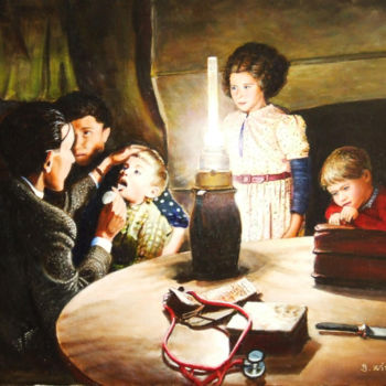 Peinture intitulée "la-visite-du-docteur" par Brigitte With (B.WITH), Œuvre d'art originale, Huile