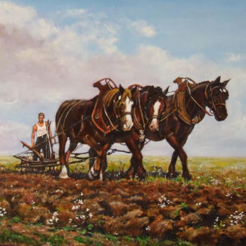 Painting titled "CHEVAUX DE LABOURS" by Brigitte With (B.WITH), Original Artwork, Oil