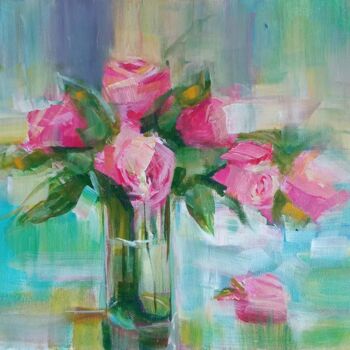 "Pink roses" başlıklı Tablo By Tata tarafından, Orijinal sanat, Akrilik