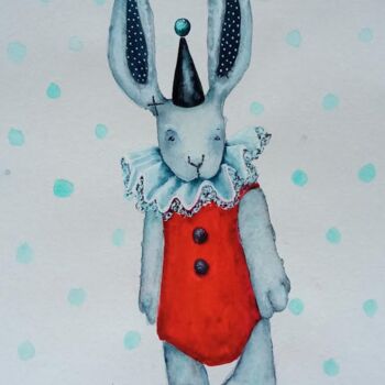 Drawing titled "Hare clown" by By Tata, Original Artwork, Watercolor