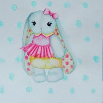 Drawing titled "Bunny Rose" by By Tata, Original Artwork, Watercolor