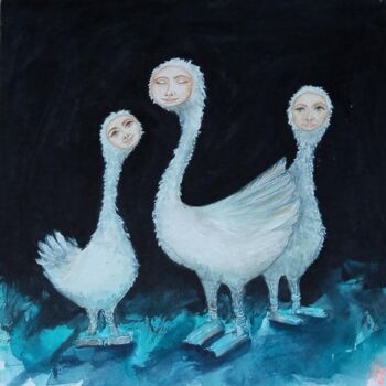 Dessin intitulée "Three sisters" par By Tata, Œuvre d'art originale, Aquarelle