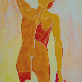 Drawing titled "Nu masculin" by Byam Le Bot, Original Artwork, Gouache