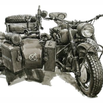 Drawing titled "Мотоцикл BMW R75 Sa…" by Aleksei Leonidovich Bychkov, Original Artwork, Other