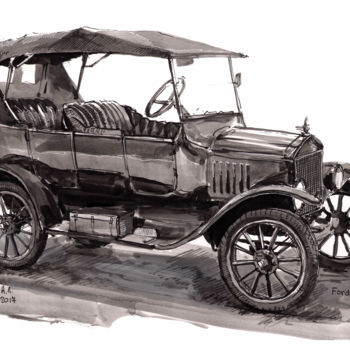 Drawing titled "Ford T" by Aleksei Leonidovich Bychkov, Original Artwork, Ink