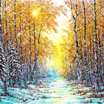 Peinture intitulée "Зимний вечер" par Iurii Bykov, Œuvre d'art originale, Acrylique