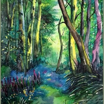 Картина под названием "Цветы в лесу" - Юрий Быков, Подлинное произведение искусства, Акварель