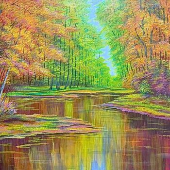 Картина под названием "Наступила осень" - Юрий Быков, Подлинное произведение искусства, Масло Установлен на Деревянная рама…