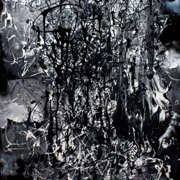 Painting titled "birch chaos in Russ…" by Ksanti, Original Artwork, Oil Mounted on Wood Stretcher frame