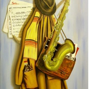 Peinture intitulée "Le vieux saxo" par Bertrand Gromy, Œuvre d'art originale, Huile