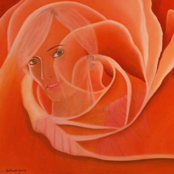 Peinture intitulée "Coeur de rose" par Bertrand Gromy, Œuvre d'art originale, Huile