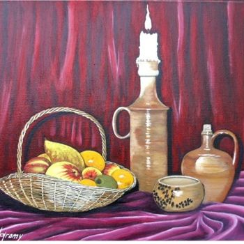 Peinture intitulée "Corbeille de fruits" par Bertrand Gromy, Œuvre d'art originale, Huile