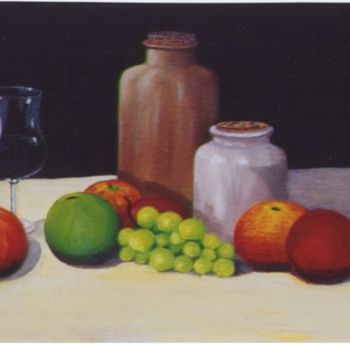 Peinture intitulée "Pommes et raisin" par Bertrand Gromy, Œuvre d'art originale, Huile