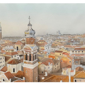 Peinture intitulée "Les toits de Venise" par C Coquelle, Œuvre d'art originale, Aquarelle