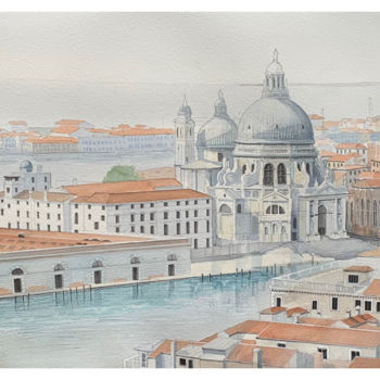 Peinture intitulée "Venise, la Salute v…" par C Coquelle, Œuvre d'art originale, Aquarelle