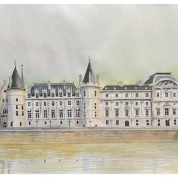 Peinture intitulée "Paris, la Concierge…" par C Coquelle, Œuvre d'art originale, Aquarelle