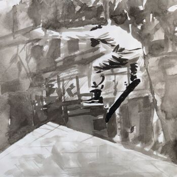Peinture intitulée "Skate 13" par Christian Evers, Œuvre d'art originale, Encre Monté sur Panneau de bois