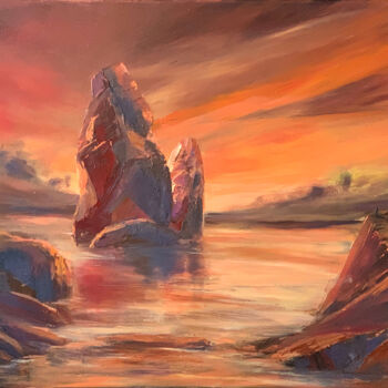 Painting titled "Silent Rocks No.2" by Christian Evers, Original Artwork, Oil Mounted on Wood Stretcher frame