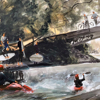 Malerei mit dem Titel "Raft Side Summer No…" von Christian Evers, Original-Kunstwerk, Aquarell Auf Holzplatte montiert
