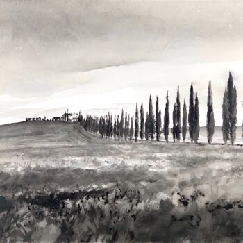 Painting titled "Somewhere in Tuscany" by Christian Evers, Original Artwork, Ink Mounted on Wood Panel