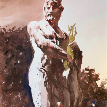 Painting titled "Statue of Jupiter,…" by Christian Evers, Original Artwork, Watercolor Mounted on Cardboard