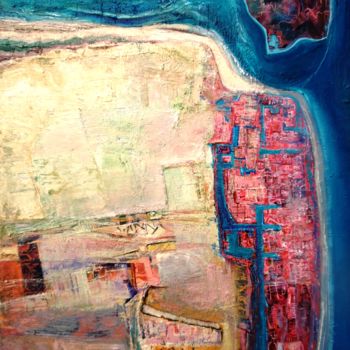 Malerei mit dem Titel "Coastal town / Vill…" von Christopher Foster, Original-Kunstwerk, Öl