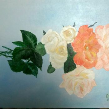 Schilderij getiteld "les roses de mon ja…" door Catherine Gauvrit, Origineel Kunstwerk, Olie