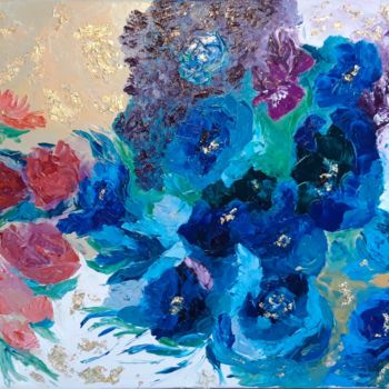 Malerei mit dem Titel "Les fleurs bleues d…" von Catherine Gauvrit, Original-Kunstwerk, Öl