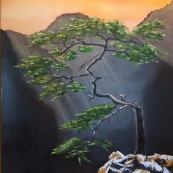 Картина под названием "l'arbre au coucher…" - Catherine Gauvrit, Подлинное произведение искусства, Масло